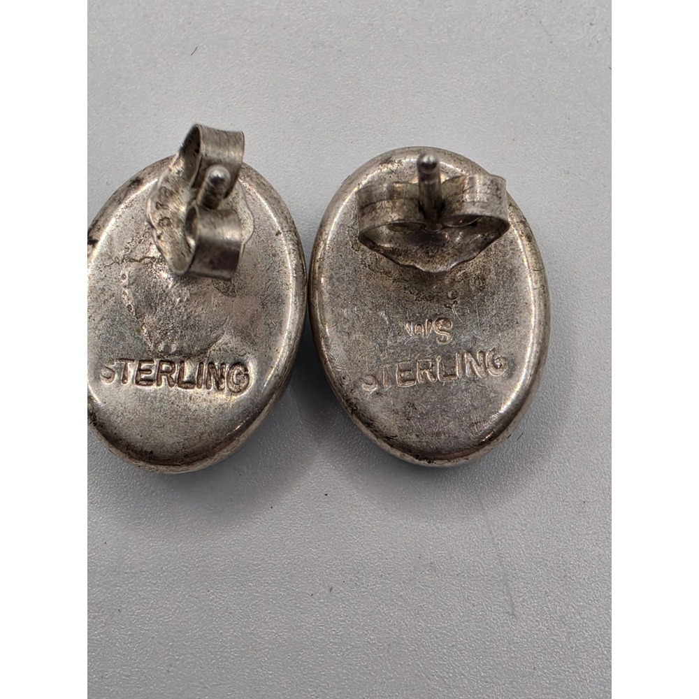 Navajo Designer Willie Saiz Sterling Silver 925 Multi-Stone Inlay Stud Earrings - Picture 2 of 4
